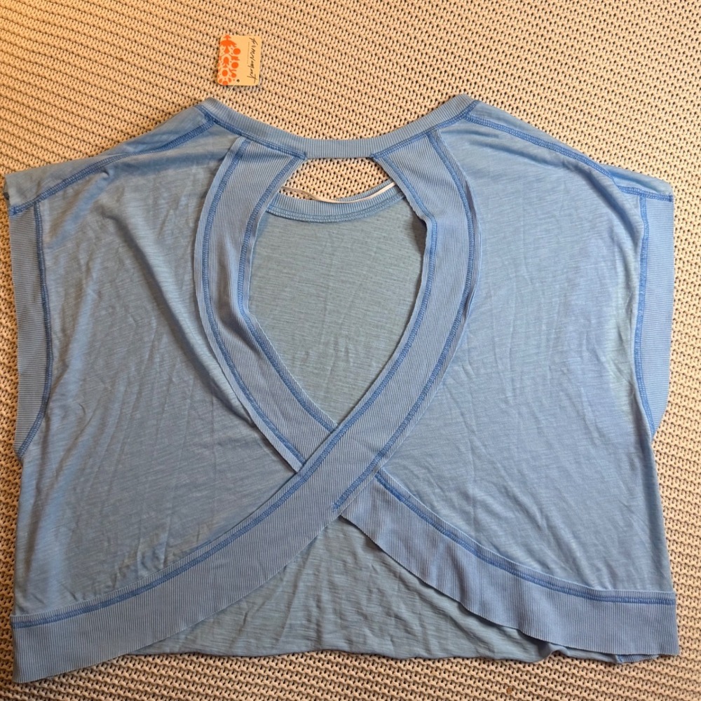 Free People FP Movement My Time Tee Cerulean Blue Open Back Crop Top Size M NEW